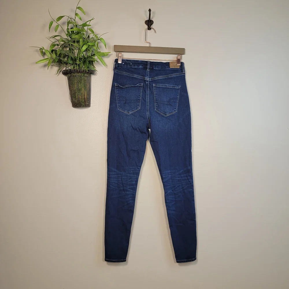 American Eagle Jeans Curvy Super Hi Rise Jeggings Skinny Dark Blue Wash AE 6